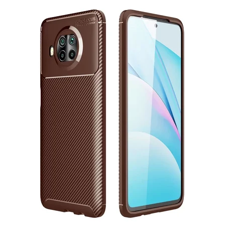 Newface Xiaomi Mi 10T Lite Kılıf Auto Focus Karbon Kapak - Kahverengi