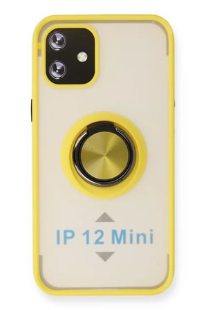 Newface Apple iPhone 12 Mini Kılıf Montreal Yüzüklü Silikon Kapak - Sarı