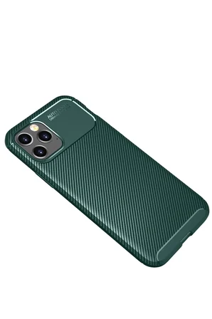 Newface Apple iPhone 11 Pro Max Kılıf Auto Focus Karbon Kapak - Yeşil