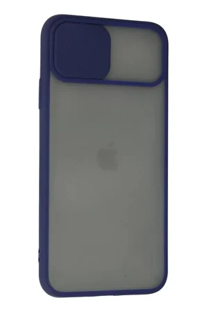 Newface Apple iPhone 11 Pro Max Kılıf Palm Buzlu Kamera Sürgülü Silikon - Lacivert