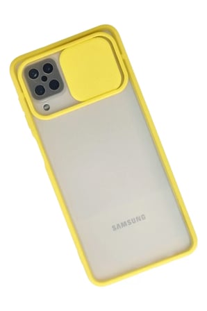 Newface Samsung Galaxy A12 Kılıf Palm Buzlu Kamera Sürgülü Silikon - Sarı