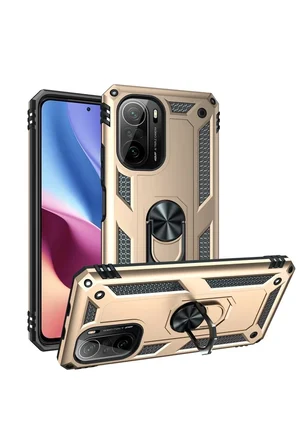 Newface Xiaomi Poco F3 Kılıf Sofya Yüzüklü Silikon Kapak - Gold