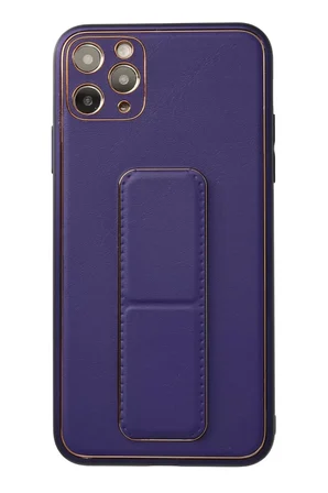 Newface Apple iPhone 11 Pro Max Kılıf Coco Deri Standlı Kapak - Mor