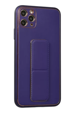 Newface Apple iPhone 11 Pro Max Kılıf Coco Deri Standlı Kapak - Mor