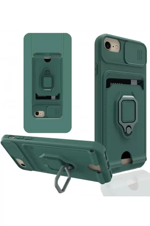 Newface Apple iPhone 7 Kılıf Zuma Kartvizitli Yüzüklü Silikon - Yeşil