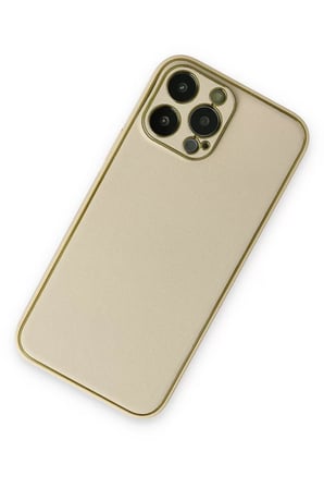 Newface Apple iPhone 13 Pro Kılıf Coco Deri Silikon Kapak - Gold