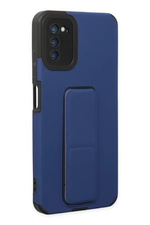 Newface Samsung Galaxy A03S Kılıf Mega Standlı Silikon - Mavi