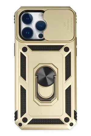 Newface Apple iPhone 14 Pro Kılıf Pars Lens Yüzüklü Silikon - Gold
