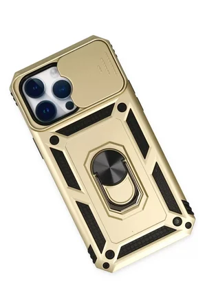 Newface Apple iPhone 14 Pro Kılıf Pars Lens Yüzüklü Silikon - Gold