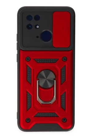Newface Xiaomi Redmi 10C Kılıf Pars Lens Yüzüklü Silikon - Kırmızı