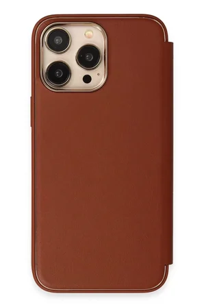 Newface Apple iPhone 13 Pro Kılıf Dolpin Kapaklı - Kahverengi