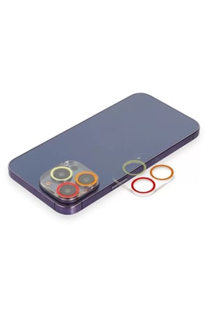 Newface Apple iPhone 13 Pro Max Renkli Kamera Lens Koruma Cam - Turuncu-Kırmızı