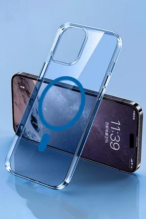 Newface Apple iPhone 14 Pro Kılıf Tron Şeffaf Magsafe Kapak - Mavi