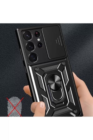 Newface Samsung Galaxy S23 Ultra Kılıf Pars Lens Yüzüklü Silikon - Lacivert