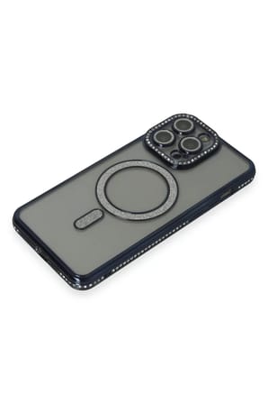 Newface Apple iPhone 15 Pro Kılıf Joke Simli Magneticsafe Kılıf - Lacivert