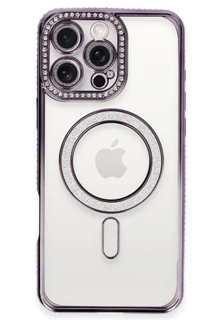 Newface Apple iPhone 16 Pro Kılıf Joke Simli Magneticsafe Kılıf - Derin Mor