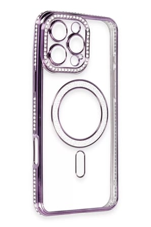 Newface Apple iPhone 16 Pro Kılıf Joke Simli Magneticsafe Kılıf - Derin Mor