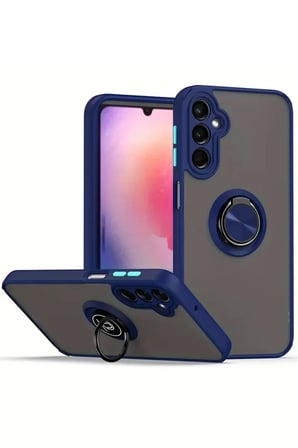 Newface Samsung Galaxy S25 Kılıf Montreal Yüzüklü Silikon Kapak - Lacivert