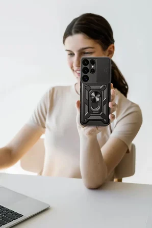 Newface Samsung Galaxy S25 Ultra Kılıf Pars Lens Yüzüklü Silikon - Yeşil