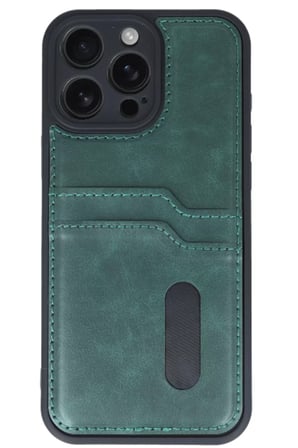 Newface Apple iPhone 16 Pro Kılıf Sara Kartvizitli Deri Kılıf - Koyu Yeşil