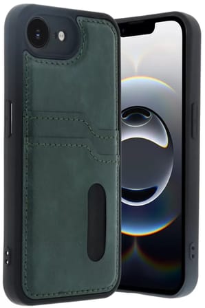 Newface Apple iPhone 16E Kılıf Sara Kartvizitli Deri Kılıf - Koyu Yeşil