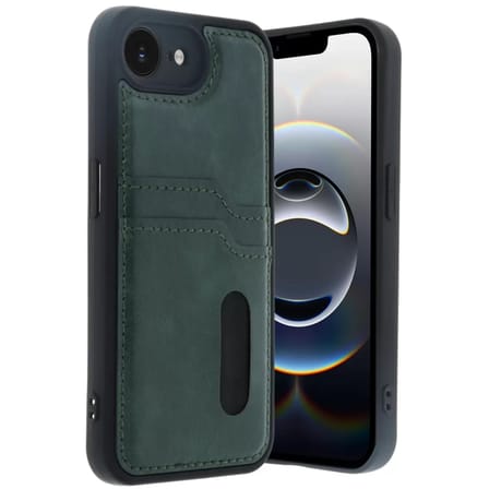 Newface Apple iPhone 16E Kılıf Sara Kartvizitli Deri Kılıf - Koyu Yeşil