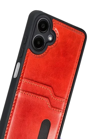 Newface Samsung Galaxy A07 4G Sara Kartvizitli Deri Kılıf - Kırmızı
