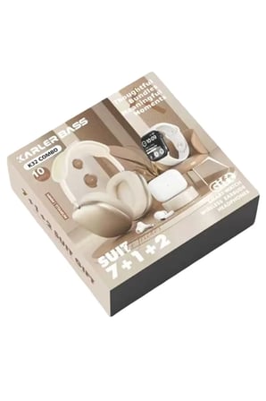 Karler Bass K32 Kombo 7 Adet Kordon Akıllı Saat Airpods Kulaklık Kafa Üstü Kablosuz Kulaklık Set - B