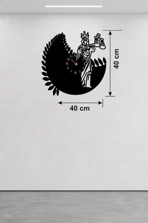 Adalet Tanrıçası Themis Tasarım Ahşap Duvar Saati - 40x40 cm Avukat Hediyesi