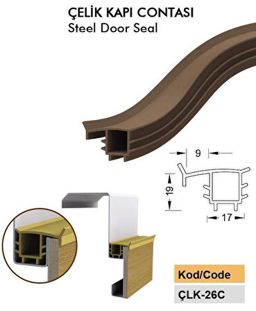 Çelik Kapı Kasa Fitili Contası Çelik Kapı Contası 17mm Genişlik 19mm Yükseklik 6 Metre Siyah