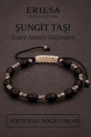 Sertifikalı Ham İşlenmemiş Shungite Şungit Taşı Bileklik - Doğal Enerji Koruyucu Unisex Takı