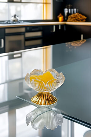 Gold Metal Ayaklı Lotus Çiçeği 6’lı Kahve Yanı Cam Lokumluk Drajelik Origami Mini Sunumluk