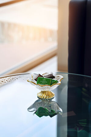 Gold Metal Ayaklı Gold Yaldızlı Lotus Çiçeği 6’lı Kahve Yanı Cam Lokumluk Drajelik Origami Sunumluk