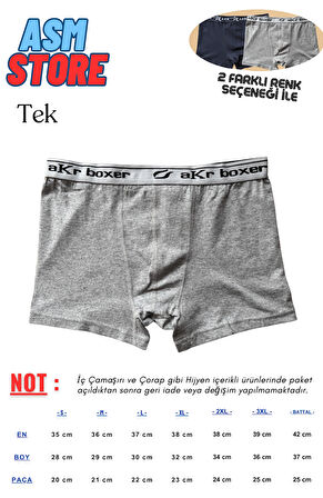 Erkek Boxser Tekli - Pamuklu - Rahat Kalıp- Siyah ve Gri Renk