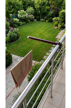 Balkon Küpeşte Çamaşır Kurutmalık Lastik Contalı Yuvarlak Küpeşteye Takılan Çamaşırlık 10 Metre Çelik Paslanmaz İp Vidasız Montaj Apartman Balkon Çamaşır Askısı İpi