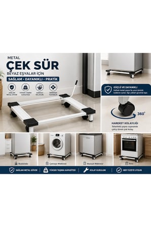 Metal Çeksür Çamaşır Makinesi Ve Buzdolabı Altlığı Tekerlekli Stand