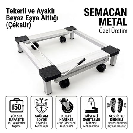 SEMACAN Metal Çeksür Çamaşır Makinesi Ve Buzdolabı Altlığı Tekerlekli Stand