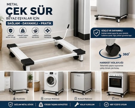 SEMACAN Metal Çeksür Çamaşır Makinesi Ve Buzdolabı Altlığı Tekerlekli Stand