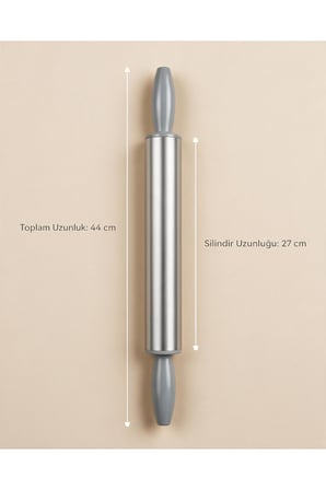 Metal Merdane Alüminyum Hamur Açıcı Merdane Oklava Pizza Hamuru Börek Baklava Kurabiye Açma Merdanesi 45 cm - Ø40mm