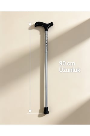 Alüminyum Yürüyüş Bastonu 90 cm Sabit Boy Ortopedik Destek Bastonu Ergonomik Saplı Hafif Yaşlı Bastonu Kaymaz Taban