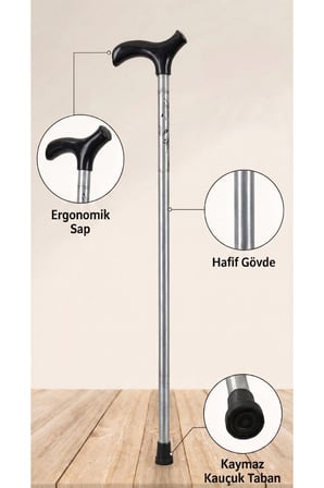 Alüminyum Yürüyüş Bastonu 90 cm Sabit Boy Ortopedik Destek Bastonu Ergonomik Saplı Hafif Yaşlı Bastonu Kaymaz Taban