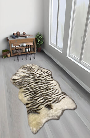 Tiger Süet Taban, Yıkanabilir Lüks Aslan Kürk Halı Post Bej 100x150
