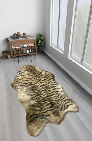 Tiger Süet Taban, Yıkanabilir Lüks Kaplan Kürk Halı Post Kahverengi 100x150