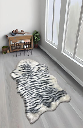Tiger Süet Taban, Yıkanabilir Lüks Zebra Kürk Halı Post Beyaz 100x150