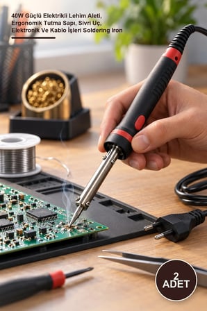 2 Adet Kalem Havya – 40W Güçlü Elektrikli Lehim Aleti, Ergonomik Tutma Sapı, Sivri Uç, Elektronik Ve Kablo İşleri Soldering Iron