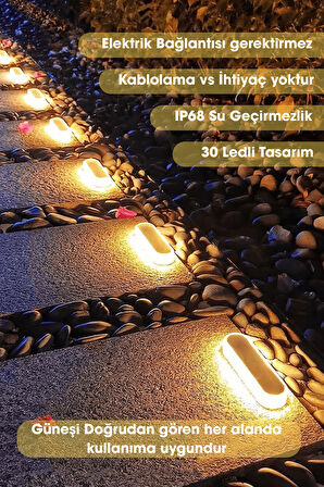 Technojet 4Adet Güneş Enerjili 30Ledli Premium Kalite Solar Dekoratif Zemin Bahçe Peyzaj Aydınlatma