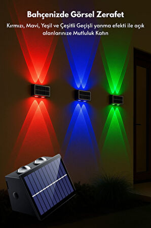 Technojet Solar Güneş Enerjili 4 Ledli Bahçe Aydınlatması Aplik RGB Işık Led Lamba (1 Adet)