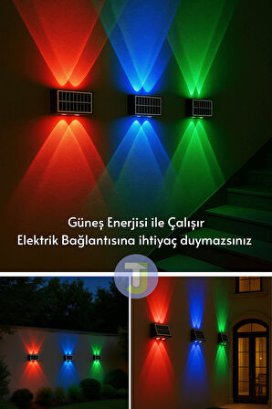 Technojet Solar Güneş Enerjili 4 Ledli Bahçe Aydınlatması Aplik RGB Işık Led Lamba (1 Adet)
