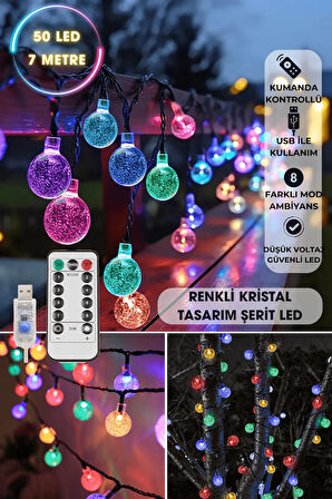 Technojet 50 Ledli Usbli Kumandalı 8 Modlu Kristal Toplu Led Işık Parti Süsleme Organizasyon