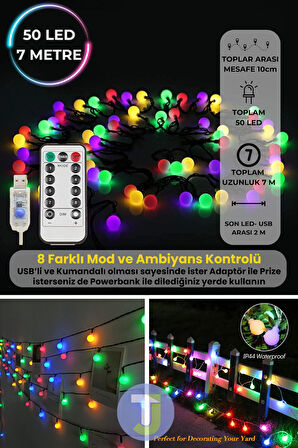 Technojet 50 Top Ledli Usbli Kumandalı 8 Modlu Led Işık Parti Süsleme Organizasyon
